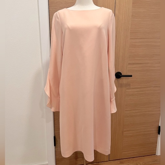 Lafayette 148 | Emery Ruffle Cuff Shift Dress | Soft Pink |Size Small - Picture 1 of 13